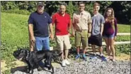  ?? PHOTO COURTESY OF SHELLI RHOADS ?? From left are Dan Rhoads, Paul Rhoads, Jordan Rhoads, Devin Rhoads, Michaela McNutt and Luci, the black lab. The group, led by Jordan Rhoads, upgraded the Antolini Trail in New Hartford for Jordan’s Eagle Scout project.