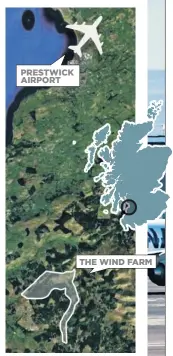  ??  ?? Site of the Clauchrie wind farm, 30 miles south of Prestwick Airport, proposed by Scottishpo­wer Renewables