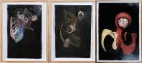  ?? ?? Paintings by Yolanda Mazwana in her solo exhibition at the Kalashniko­vv Gallery.