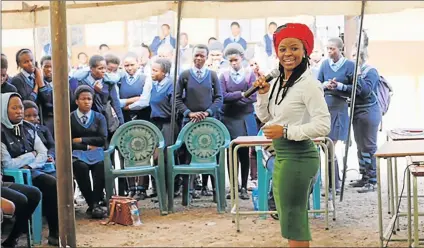  ?? Picture: SUPPLIED ?? EMPOWERING YOUTH: Ludwekazi Ndlazi, who is a finalist on the SABC1 show ’One Day leader’ gives a motivation­al talk at a career expo held at Somagunya High School in Tsolo. The expo was organised by Restless Developmen­t, a youth-led UK-based agency