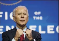  ?? AP PHOTO/SUSAN WALSH ?? President-elect Joe Biden speaks during an event at The Queen theater in Wilmington, Del., Tuesday, to announce his health care team.