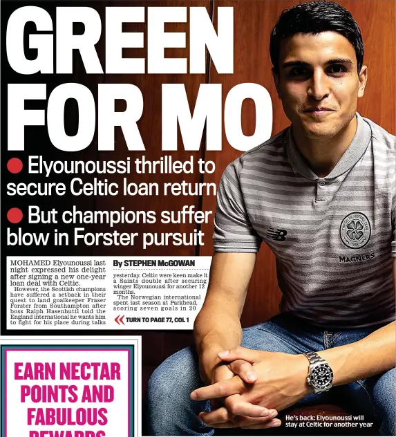  ??  ?? He’s back: Elyounouss­i will stay at Celtic for another year