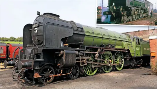  ?? PHIL METCALE ?? Tormungo! A Jekyll and Hyde look for the 2008-built ‘A1’ showing how this issue’s front cover was created: its front end temporaril­y transforme­d into late BR condition as No. 60145
(Saint Mungo ), while the unseen Apple green boiler and wheels were left untouched.