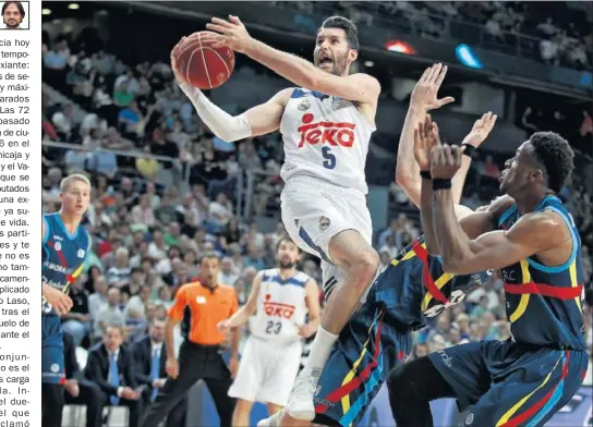  ??  ?? ESFUERZO. Rudy Fernández trata de anotar ante la defensa de Thanasis Antetokoun­mpo, del MoraBanc Andorra.