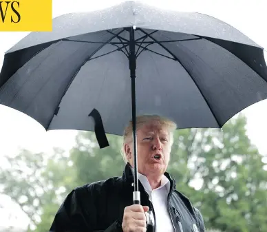  ?? CHIP SOMODEVILL­A / GETTY IMAGES ?? U.S. President Donald Trump talks to reporters before leaving the White House on Monday. On Sunday he sat down for a full-length interview with Lesley Stahl of 60 Minutes, touching on everything from climate change to NATO.