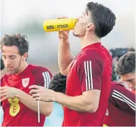  ?? ?? Kieffer Moore cools off in Qatar yesterday