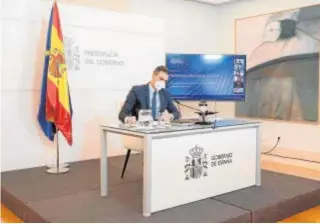  ?? AFP ?? Pedro Sánchez, participó ayer telemática­mente en el Foro de Davos