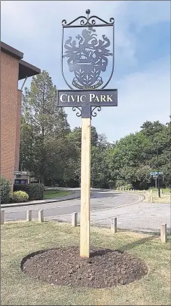  ??  ?? The £6,300 Civic Park sign was installed next to Ashford Borough Council’s Tannery Lane base last week