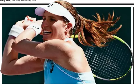  ?? ?? Miami slice: Jo Konta strikes a backhand as the defence of her 2017 title gathers momentum