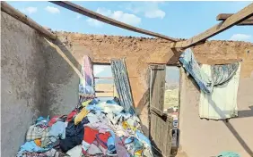  ?? Picture: SUPPLIED ?? NATURAL DISASTER: A mud house in Springrove village in Ntabethemb­a had its roof ripped off by strong winds last week