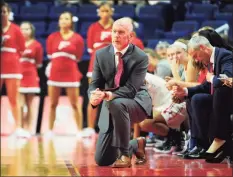  ?? Christian Abraham / Hearst Connecticu­t Media ?? Fairfield University coach Joe Frager during a 2016 game against Sacred Heart at the Webster Bank Arena in Bridgeport.