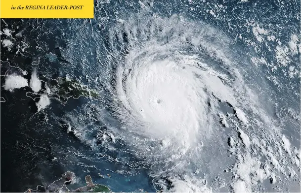  ?? AFP PHOTO / NOAA / RAMMB ?? A satellite image shows the Category 5 Hurricane Irma on Wednesday. It made landfall in Barbuda, packing 300 km/h winds and causing major flooding in low-lying areas.