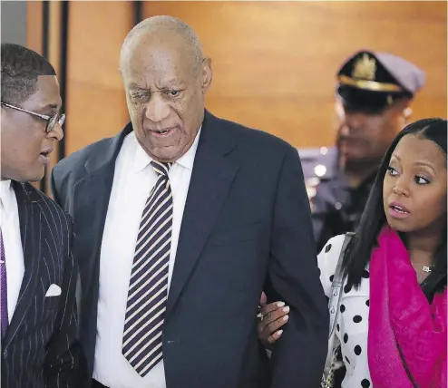  ?? DAVID MAIALETTI-POOL / GETTY IMAGES ?? Actor Bill Cosby arrives for his sexual assault trial in Norristown, Pa., on Monday with spokesman Andrew Wyatt and actress Keshia Knight Pulliam, who played Rudy on The Cosby Show.