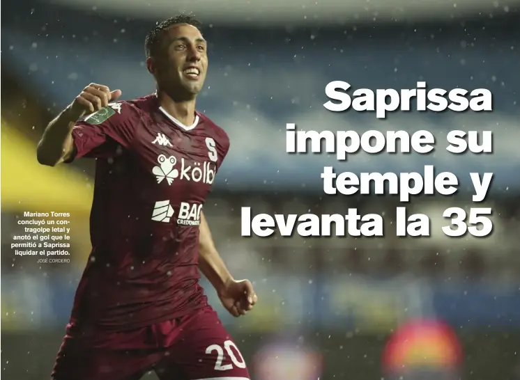  ?? José Cordero ?? Mariano Torres concluyó un contragolp­e letal y anotó el gol que le permitió a Saprissa
liquidar el partido.