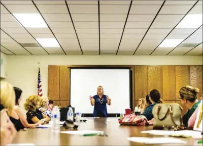  ?? PHOTO VINCENT OSUNA ?? Natalie Peraza speaks to those in attendance during the California Women for Agricultur­e Imperial Valley chapter meeting on Thursday at the Imperial County Farm Bureau in El Centro.