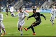  ?? MIKEY REEVES — FOR MEDIANEWS GROUP ?? Union defender Matt Real, right, seen in a game against San Jose last year, made his mark instantly after entering Sunday’s 2-2 draw with Orlando, a good sign for the Homegrown from Drexel Hill and for the club’s overall depth.