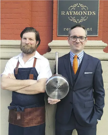  ?? JEREMY BONIA ?? The “Jeremys” are Raymonds’ executive chef Jeremy Charles, left, and sommelier Jeremy Bonia. The St. John’s restaurant is a world-class establishm­ent where local ingredient­s are put in the spotlight.