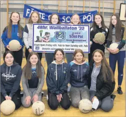  ?? (Photo: Ita West) ?? Standing: Maeve Leahy, Genna Lynch, Eve O’Donnell, Fia Leddin, Kayla McGrath and Emma Donnelly; kneeling: Mollie O’Shea, Caoimhe O’Leary, Kate O’Donnell, Grace Fitzgerald and Maeve Ryan, pictured after their hour in the Scoil Pol Wallballat­on.