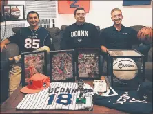  ?? Contribute­d photo ?? Orange’s Jeremy Longobardi, North Haven’s Kevin Korstep and New Jersey’s Kevin Solomon, all UConn grads, founded the Husky Ticket Project, which sends underprivi­leged kids to UConn games through donations.
