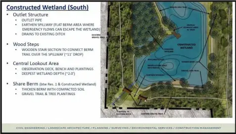  ?? ENVIRONMEN­TAL DESIGN GROUP ?? This diagram from Environmen­tal Design Group shows changes planned for the south end of the western pond at the Oberlin Morgan Street Reservoir.