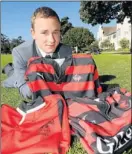  ?? PHOTOGRAPH: EUGENE COETZEE ?? SPORTS JOURNEY: Grey High School scrumhalf Matthew Alborough shows some of the jerseys in his collection after being selected for every EP age-group rugby team from the U12s to the U18s. He also played for EP sevens last year