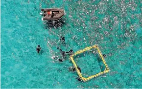  ?? QUEENSLAND UNIVERSITY OF TECHNOLOGY ?? Researcher­s set out larval pool floats at the Great Barrier Reef.