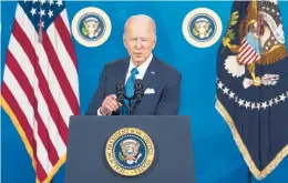  ?? DOUG MILLS/THE NEW YORK TIMES ?? President Joe Biden, seen speaking Wednesday after the House passed his $1.9 trillion coronaviru­s relief plan, is scheduled to give his first prime-time address to the nation Thursday to mark one year of lockdowns amid the pandemic.