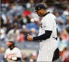  ?? Elsa / Getty Images ?? The Yankees have left Aroldis Chapman off of their roster for their ALDS series against the Gaurdians after the reliever missed a workout.