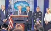  ?? REUTERS ?? (From left) US director of national intelligen­ce Dan Coats, White House national security advisor John Bolton, FBI director Christophe­r Wray, National Security Agency director general Paul Nakasone and department of homeland security secretary Kirstjen Nielsen at the White House briefing.