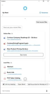  ??  ?? Microsoft’s Cortana now has greater powers to find the files you’re looking for.