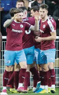  ??  ?? HEED DELIGHT: Gateshead celebrate their second goal