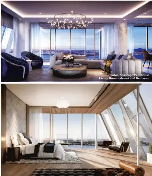  ?? Photos: Seascape Penthouse Living Room (above) and Bedroom ??