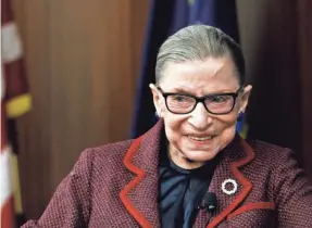  ?? JUSTIN LANE/EPA-EFE ?? Supreme Court Justice Ruth Bader Ginsburg, at an event in New York City last month, embraces the spotlight and says she’s “feeling fine.”