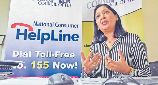  ?? Picture: RAMA ?? Consumer Council of Fiji CEO Seema Shandil explains a point during an interview. The council this week raises awareness on the hardship clauses being offered by the banks and financial institutio­ns.