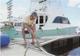  ??  ?? TIED UP: Rob Docko secures his boat in Panama City, Fla., yesterday to prepare for Hurricane Michael.