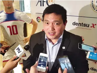  ??  ?? PHILIPPINE AZKALS Team Manager Dan Palami shares his thoughts on their gaining a spot in the AFC Asian Cup in 2019.