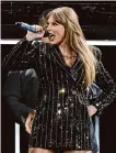  ?? Jessica Christian/The Chronicle ?? Taylor Swift performs at Levi’s Stadium on July 28, 2023. Her concert film is the top one ever on Disney+.