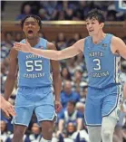  ?? ROB KINNAN/USA TODAY SPORTS ?? Guard Cormac Ryan (3) and forward Harrison Ingram are starters for North Carolina.