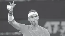  ?? TERTIUS PICKARD/AP ?? Rafael Nadal pulled out of the BNP Paribas Open on Wednesday night, a day before he was supposed to play his first official match in two months. Nadal, a 22-time Grand Slam champion, posted the news on social media, writing that he was announcing the withdrawal “with great sadness.”