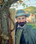  ??  ?? Sopra l’«Autoritrat­to» del pittore Carlo Adolfo Schlatter (1903) e accanto uno degli ambienti del villino con le sue opere