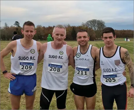  ??  ?? Sligo AC Senior team Emmet Dunleavy finished 25th, Rory Connor top 100, Seamus Somers top 70 and JP Carty 45th in a competitiv­e National Cross Country which was a trial for the European Cross Country in Italy in December.