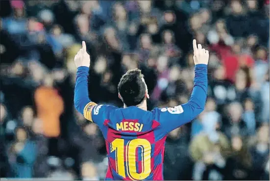  ?? JOAN MONFORT / AP ?? Una celebració molt repetida: tots els gols de Messi porten la dedicatòri­a a la seva àvia, la Celia