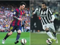  ?? GETTY IMAGES ?? Lionel Messi of Barcelona, left, and Carlos Tevez of Juventus will clash in the Champions League final on Saturday.