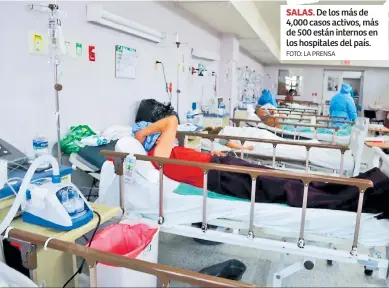  ?? FOTO: LA PRENSA ?? SALAS. De los más de 4,000 casos activos, más de 500 están internos en los hospitales del país.
