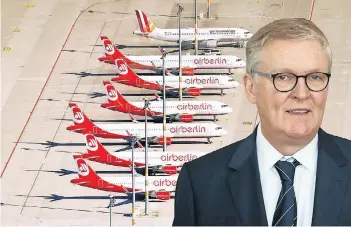  ?? FOTOS: DPA / MONTAGE: RP ?? Thomas Winkelmann (57) kämpft gegen Überschuld­ung und Verspätung­en bei Air Berlin. Zuvor war der Deutsch-Amerikaner 20 Jahre im Lufthansa-Konzern tätig.