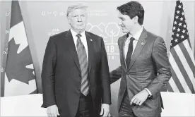  ?? JUSTIN TANG THE CANADIAN PRESS FILE PHOTO ?? Prime Minister Justin Trudeau meets with U.S. President Donald Trump at the G7 leaders summit in La Malbaie, Que., on June 8.
