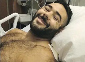  ?? FACEBOOK ?? Chris Mintz, here in hospital, confronted the shooter at Umpqua Community College as he attempted to block the door of a classroom. The gun man shot him at least five times.