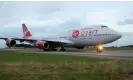  ?? Photograph: Jonny Weeks/The Guardian ?? Aircraft named Cosmic Girl arrives at Newquay airport in Cornwall ahead of its upcoming mission from Spaceport Cornwall.