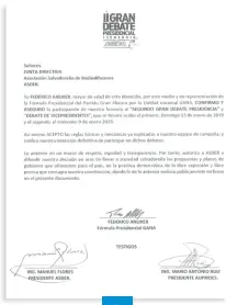  ??  ?? COMPROMISO. ESTA ES LA CARTA COMPROMISO QUE FIRMÓ FEDERICO ANLIKER A NOMBRE DE LA FÓRMULA PRESIDENCI­AL DEL PARTIDO GANA.