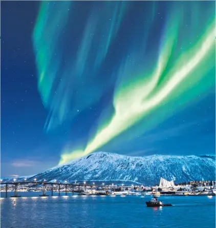  ??  ?? The aurora borealis lights up the night sky in Norway A meeting with friendly whales at the San Ignacio Lagoon in Mexico